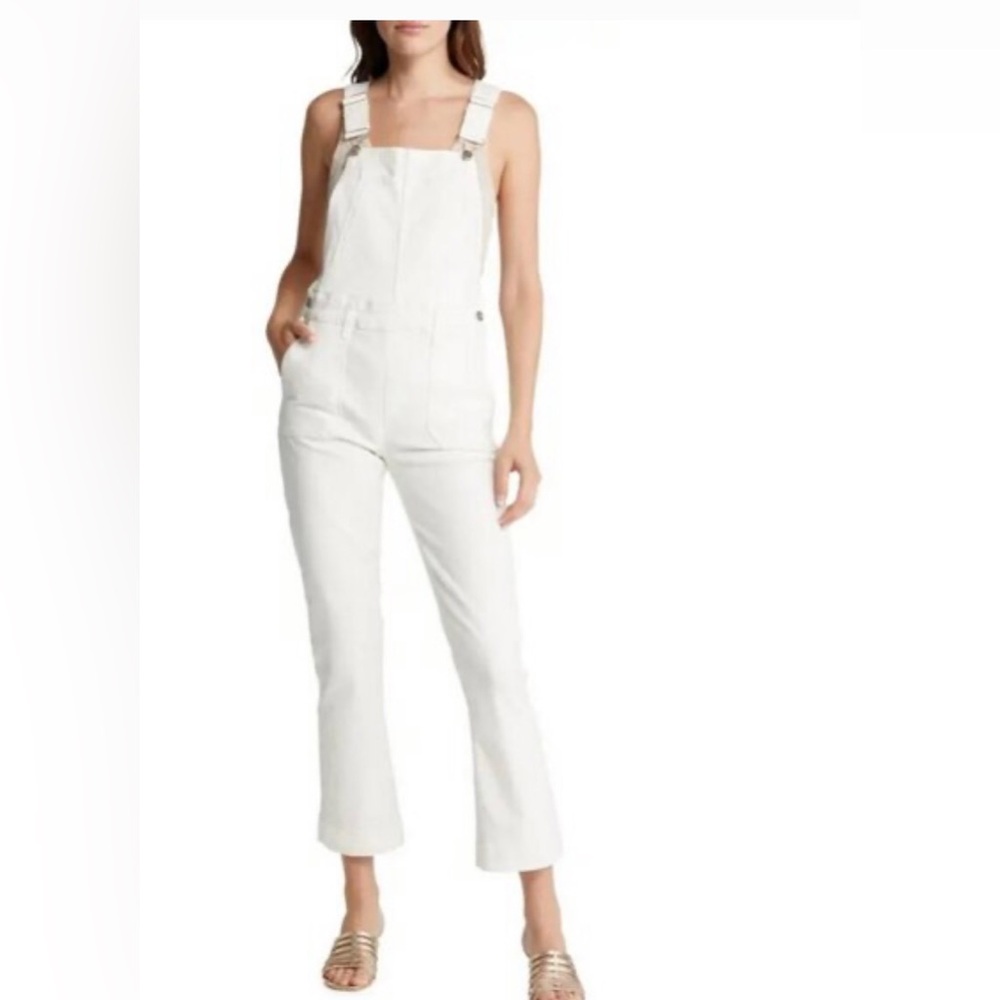 PAIGE Claudine cream denim Overall Blank Canvas flare leg jumpsuit Size 29 new‎